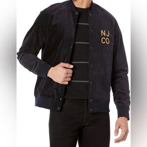 Men's Nudie Jeans Mark Velvet texture Varsity Jacket, Navy/Black, size Large